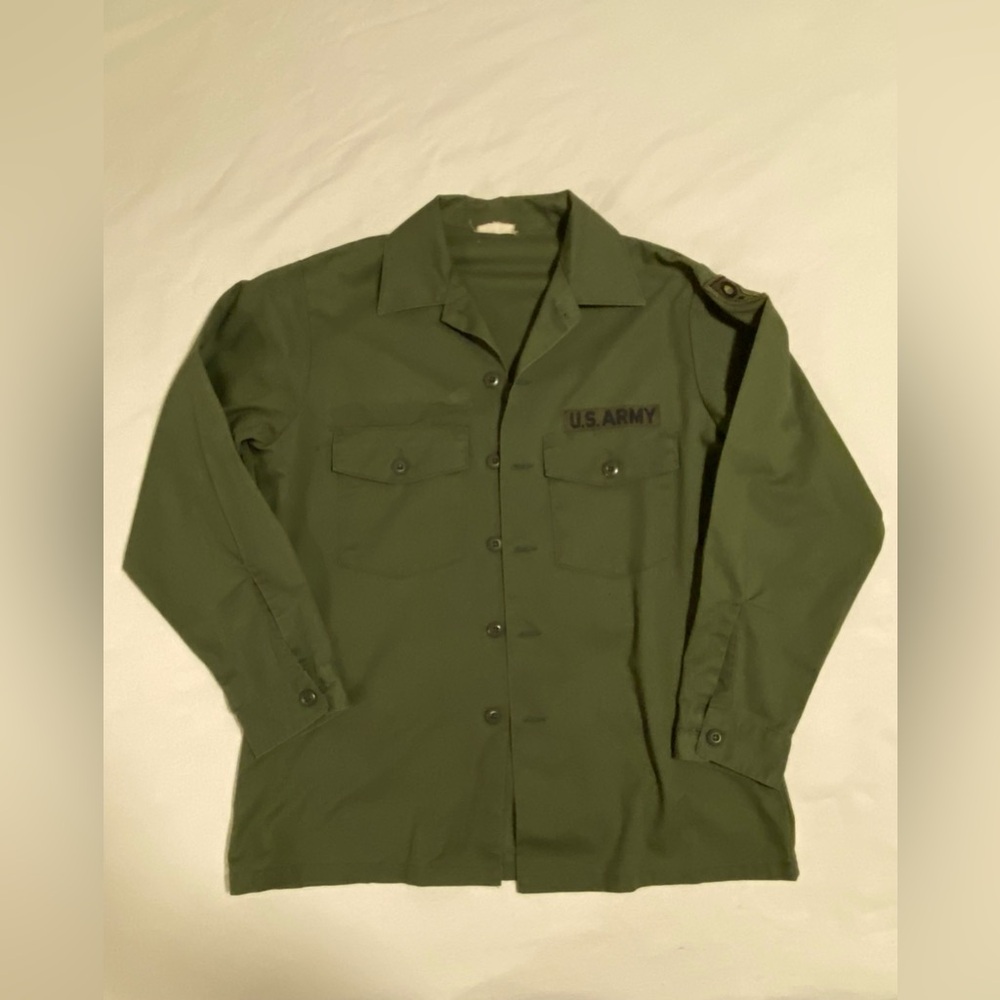 Vintage US MIlitary Shirt Mens 161/2 - 34 Green OG 507 Durable Press 70s